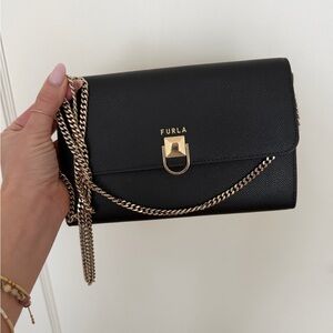 Furla Black Crossbody Bag with Gold Chain